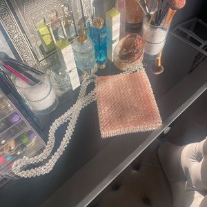 Baby pink beaded purse
